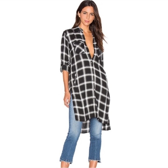 NWT BLANK NYC Tartan Plaid Shirt Dress Black White size XS button down - Picture 1 of 12